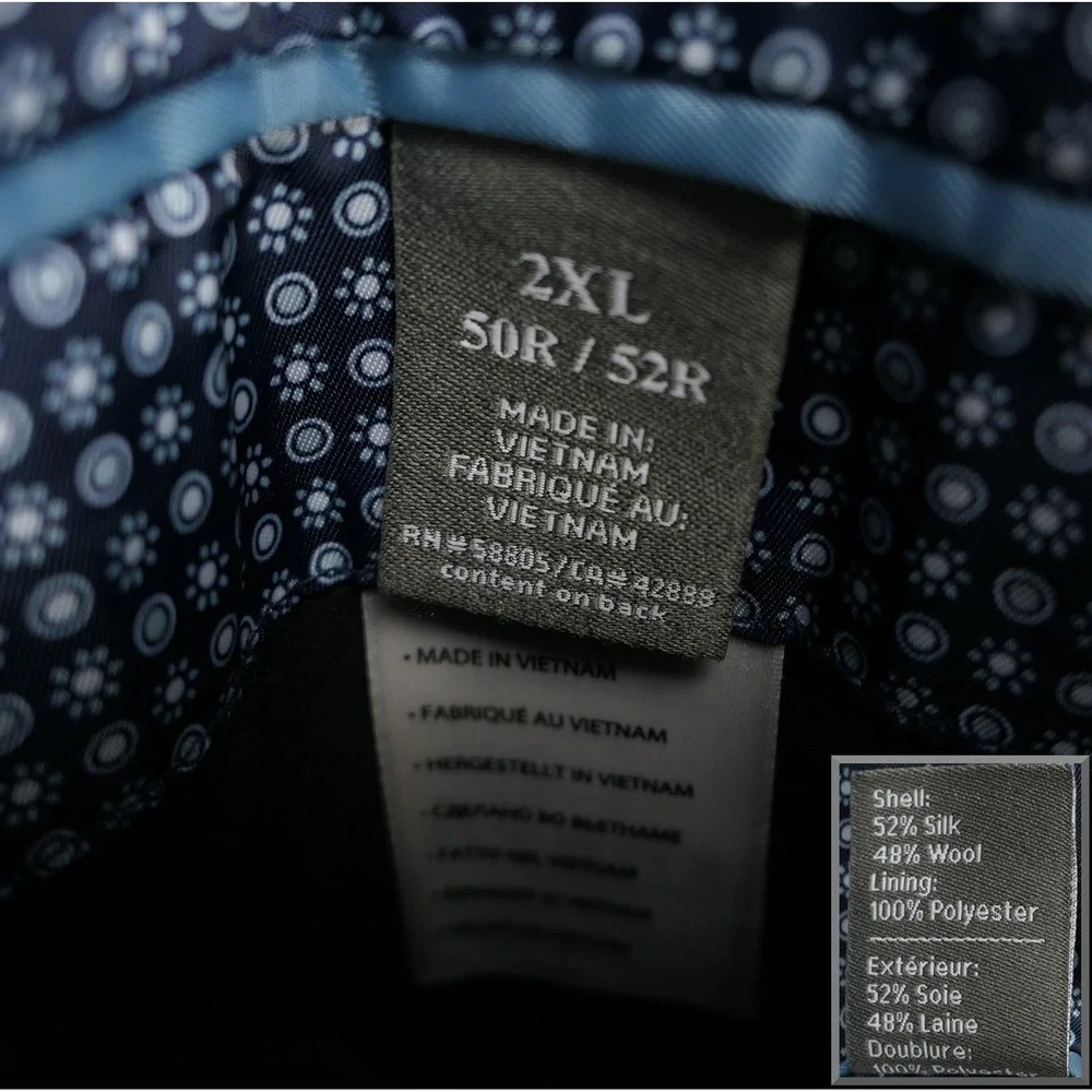 Oak Hill Sport Coat Silk‎ Wool Windowpane Blazer Mens 2XL 52R Grey Blue Check